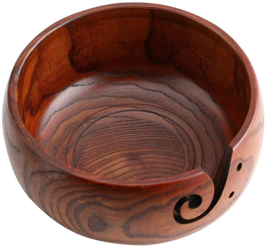 Handmade Wooden Yarn Bowl Wool Storage Bowl with Holes