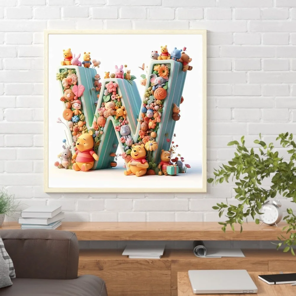 Full Round Diamond Painting 30*30cm - Winnie The Pooh'S 26 Letters W