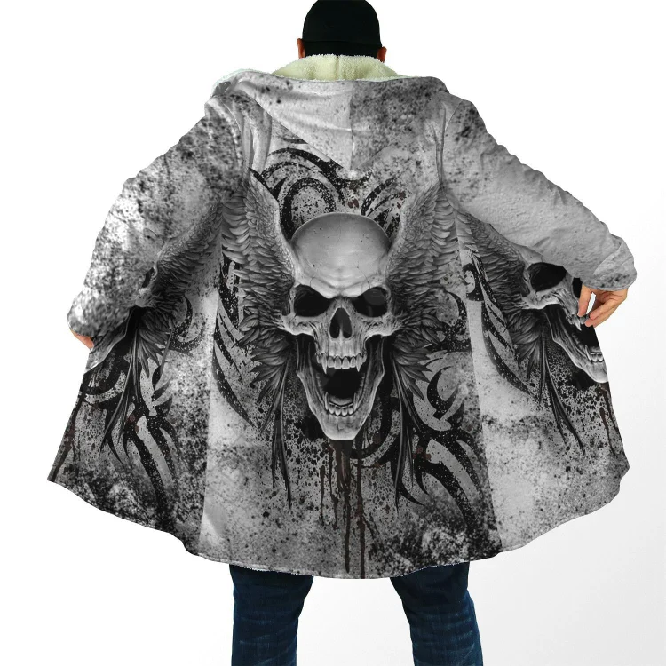 Fashion Long Men's Hoodie Loose Casual 3D Skull Printed Coat