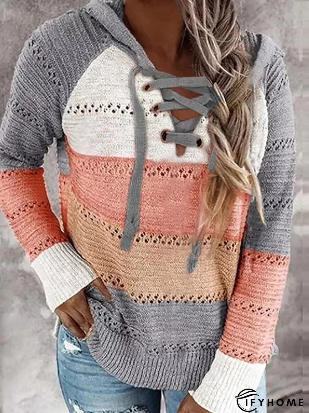 Color-Block Shift Long Sleeve Casual Tunic Sweater Knit Jumper | IFYHOME