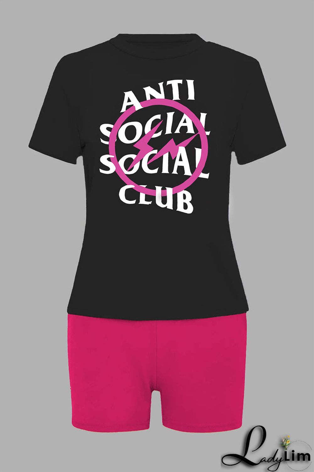 Pink Casual Print Patchwork O Neck Short Sleeve Two Pieces