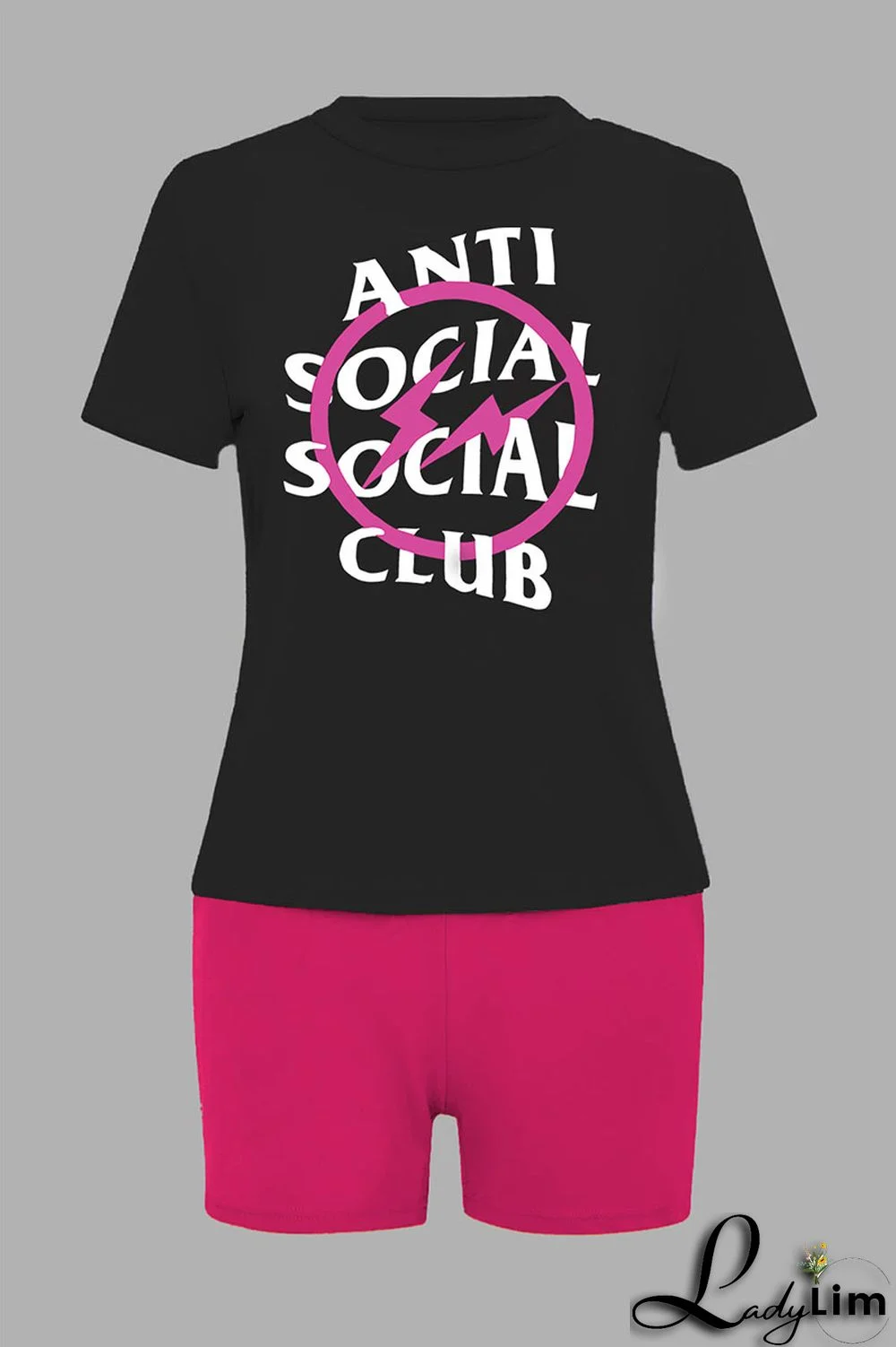 Pink Casual Print Patchwork O Neck Short Sleeve Two Pieces