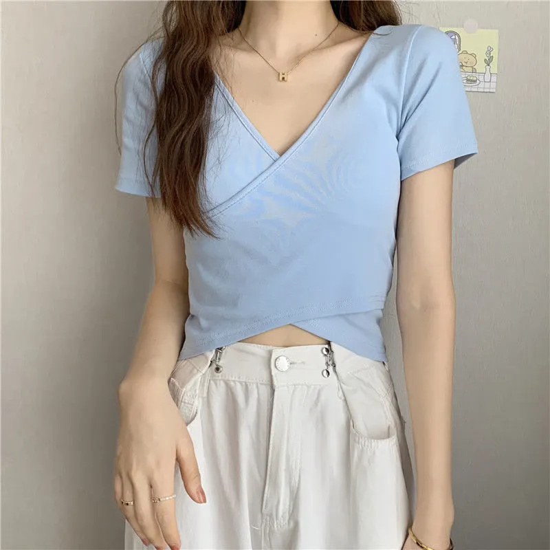 Brownm Brownm Summer New Design Cross Versatile Show Slim Short-Sleeve T-Shirt Korean Version Short Pure Color Jacket Women