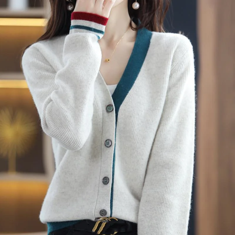 Toloer Toloer Spring And Autumn New Fashion Female V-Neck Loose And Versatile Color Cardigan Show Thin Single Breasted Sweater Coat Female-Outfit Ideas