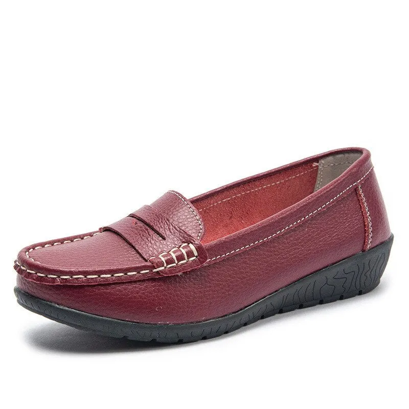 Women Flats Slip On Soft Loafers Women Genuine Leather Shoes Platform Nurse Ladies Flat Shoes Wedge White Zapatos De Mujer