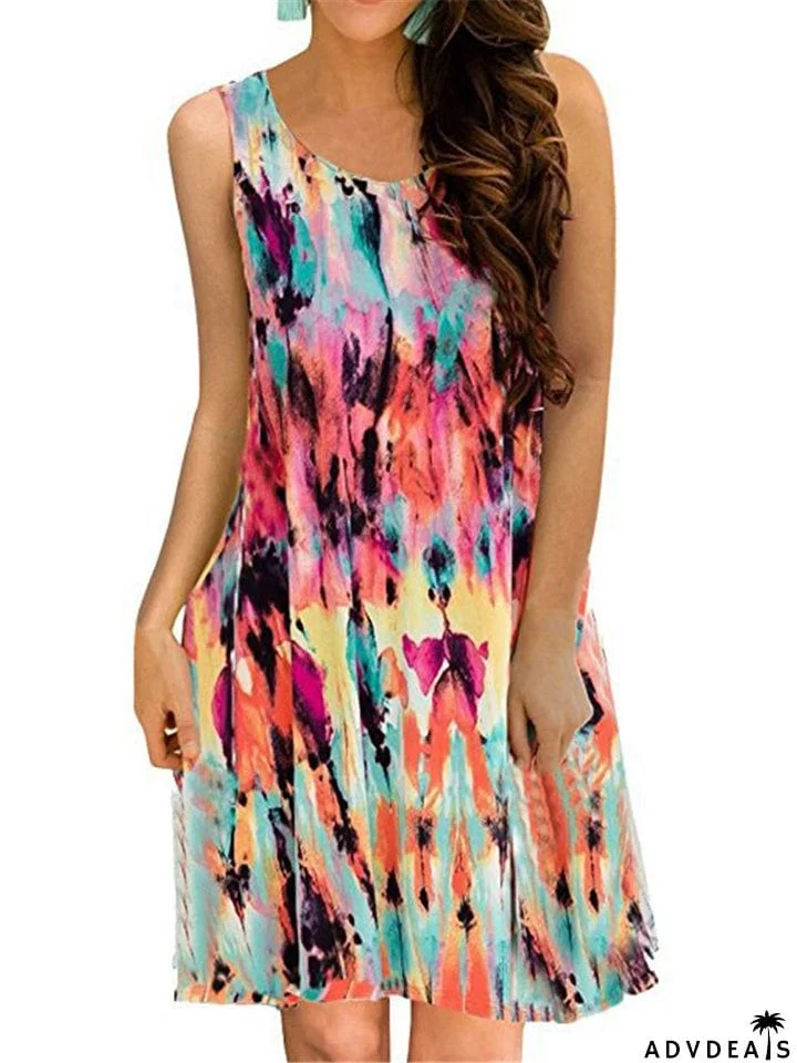Sleeveless Printed Pullover Round Neck Dresses