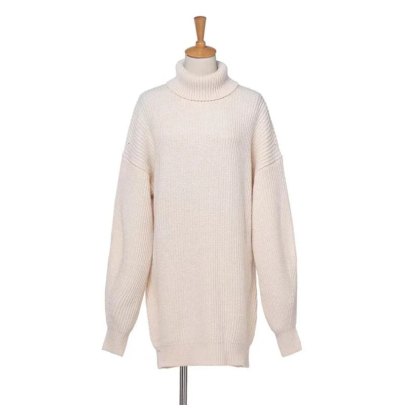 Ordifree 2020 Autumn Winter Oversized Women Turtleneck Sweaters Knitted Pullovers Loose Thick Warm Long Knitted Sweater Jumper