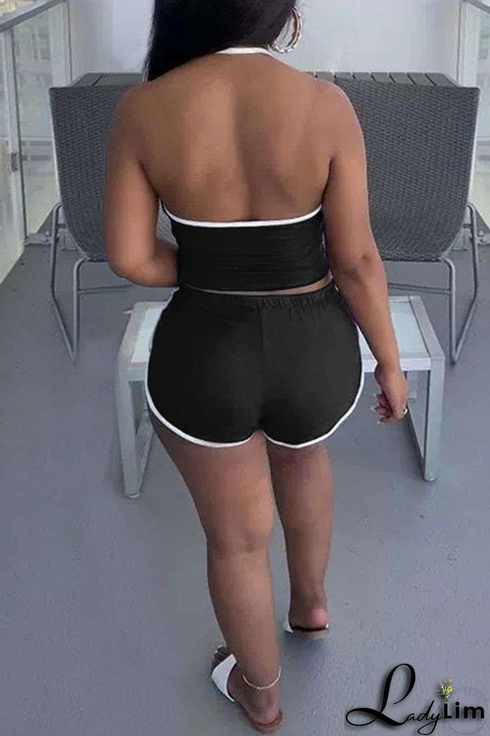 Burgundy Sexy Casual Letter Print Backless Halter Sleeveless Two Pieces