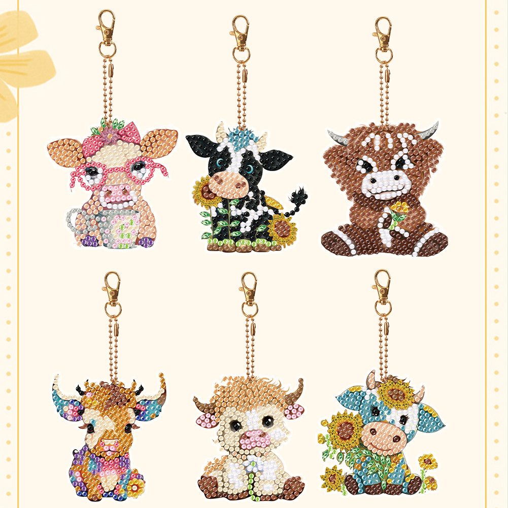 6pcs DIY Diamond Painting Keychains | Small animals （Single Side）