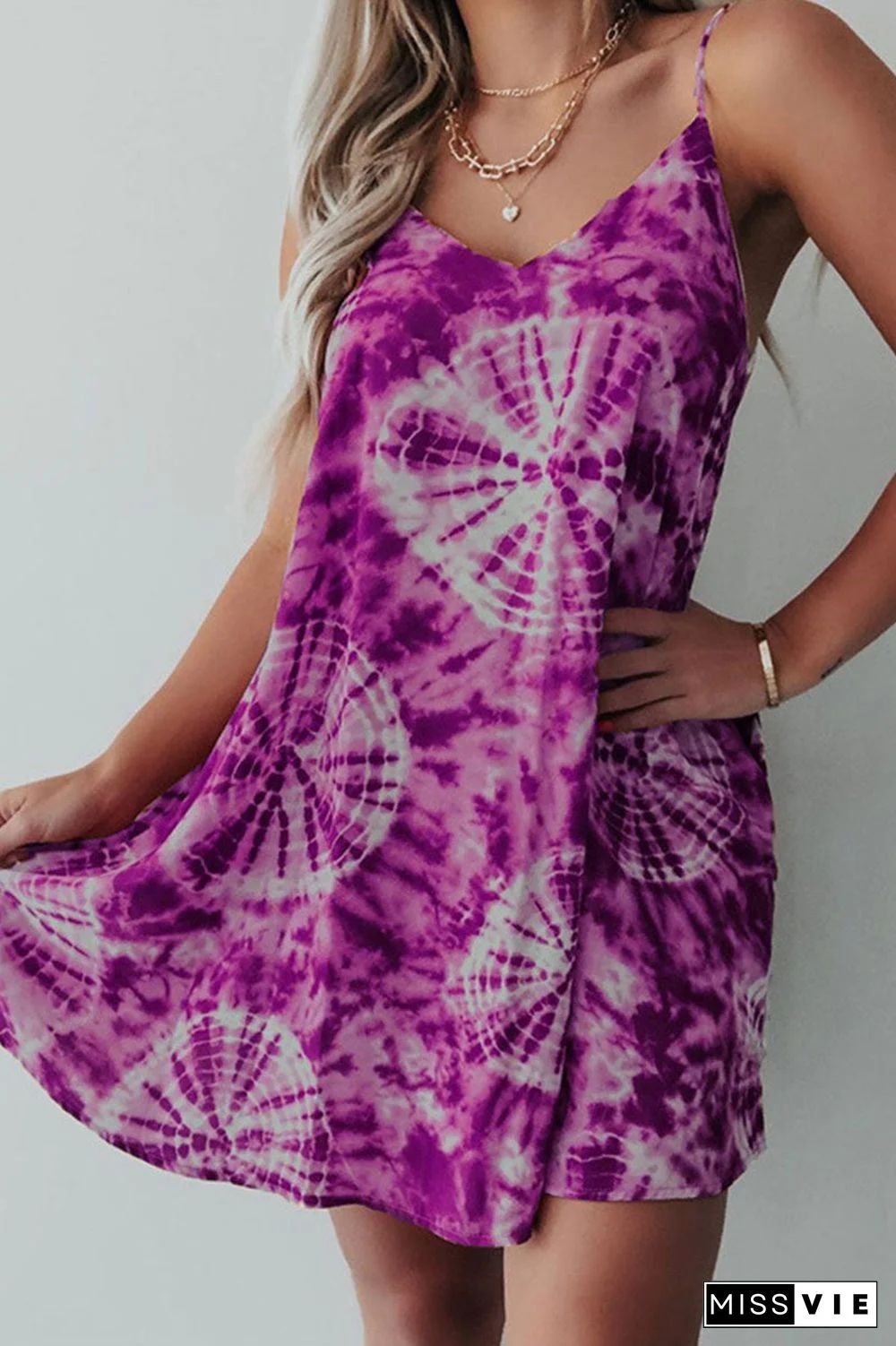 Fashion Street Print Split Joint Spaghetti Strap A Line Dresses