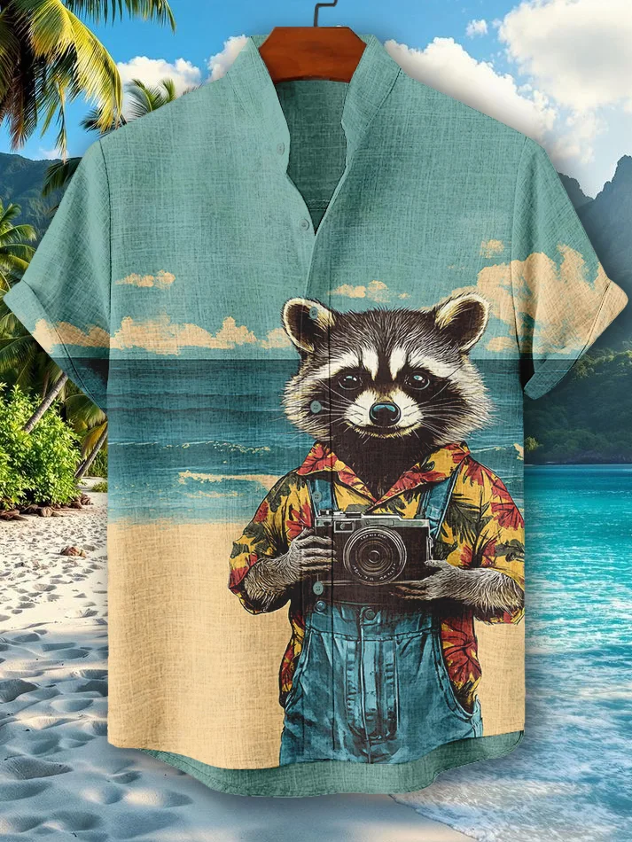 Men's World Photography Day Raccoon Photography Art Print Casual Shirt