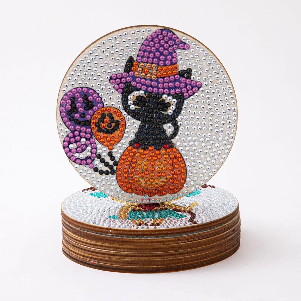 6pcs DIY Diamond with Rack Halloween Drink Cup Pad for Home Office Decor