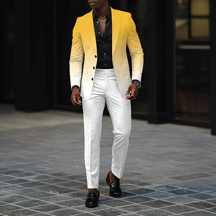 BrosWear Yellow White Gradient Blazer And Pants Co-Ord
