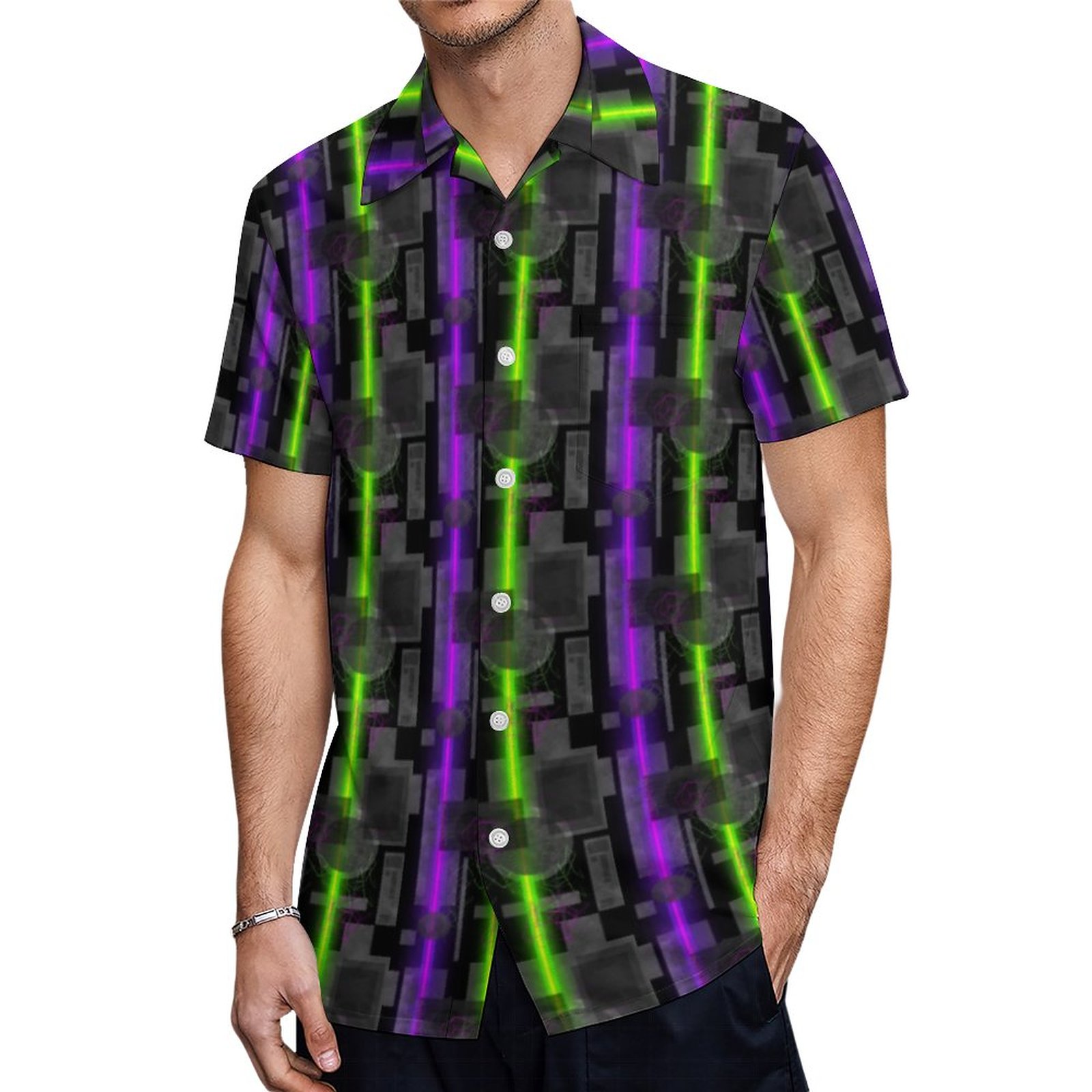 Cyberpunk Power Source Laser Print Hawaiian Shirt Mens Button Down Plus Size Tropical Hawaii Beach Shirts