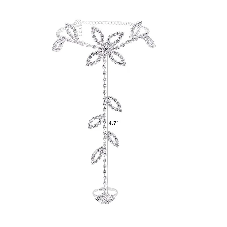 Rhinestone and Alloy Leaf Anklet