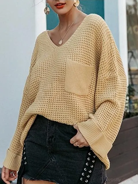 V Neck Loose Solid Sweater