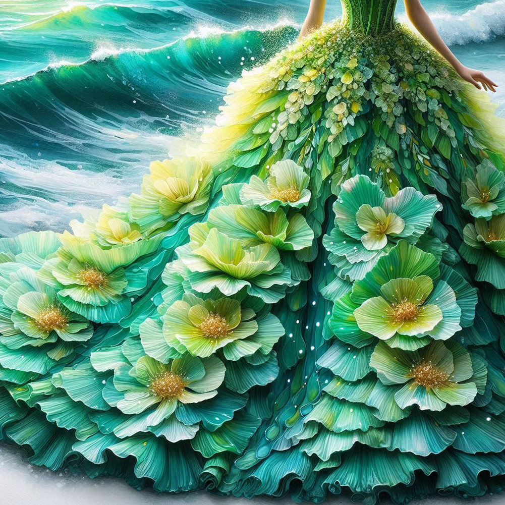 Green Flower Skirt 30*30cm(canvas) full round drill diamond painting