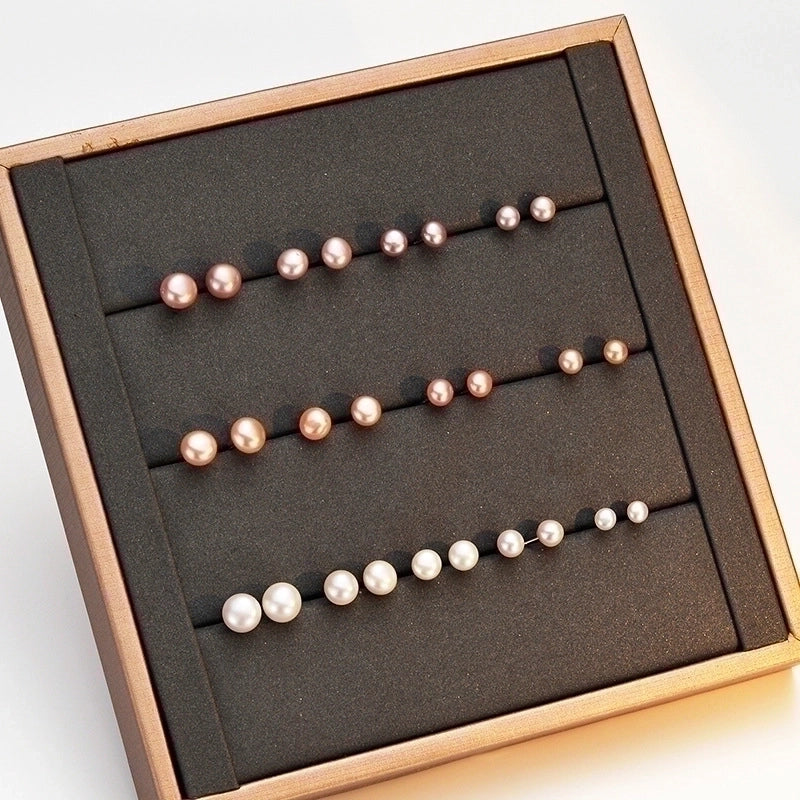 1 Pair 925 Sterling Silver Pearl Geometric Ear Studs