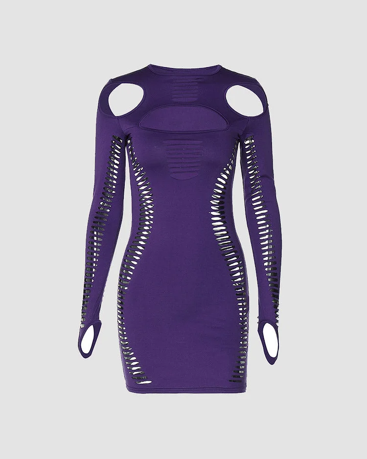 fitted lace wedding dress Tight Purple Short Dress: Sexy Cutout Trendy Heart O-Ring Irish Cream / M main image 0