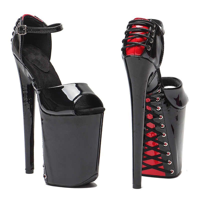 TAAFO 23CM / 9inches Patent Open Toe Platform High Heels Sandals Pole Dance Shoes