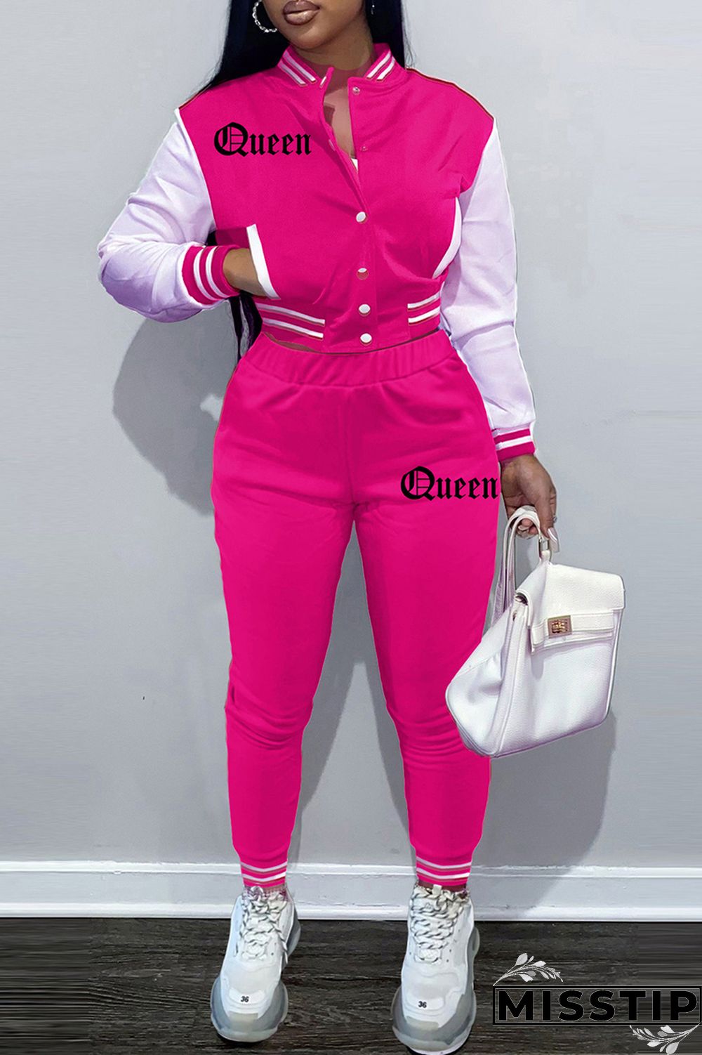 Coffee Fashion Casual Patchwork Letter Long Sleeve Two Pieces