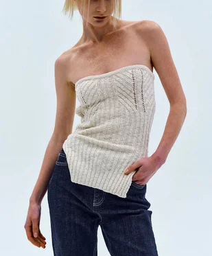 Ueong Top Summer New Temperament A Word Shoulder Wrapped Chest Sexy Back Open Slit Sweater Woman