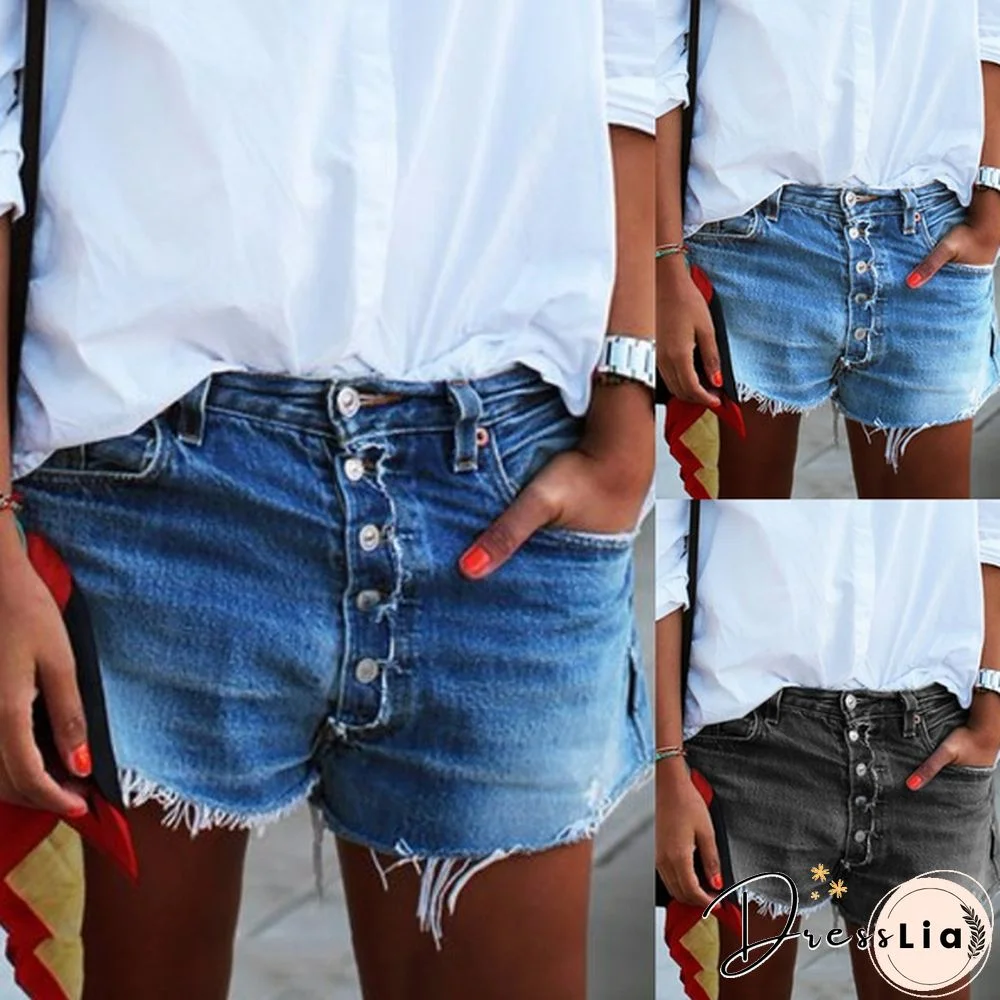 Women's Vintage Button-up Denim Shorts Casual Summer Short Jeans Pant