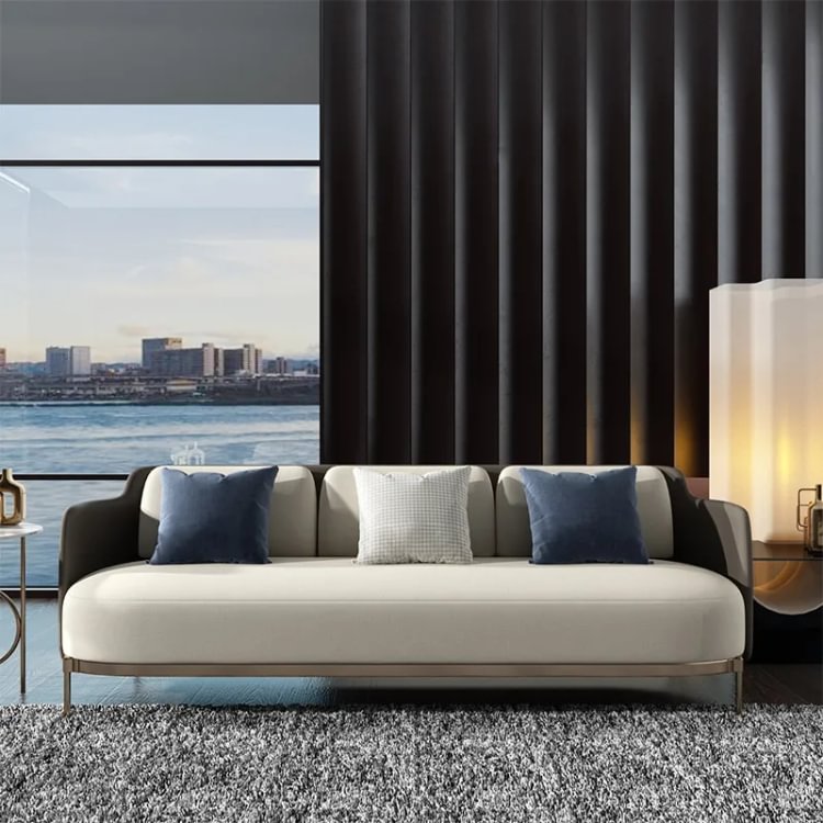 Homemys Mid-century modern upholstery sofa white and grey brushed microfibre leather sofa linen