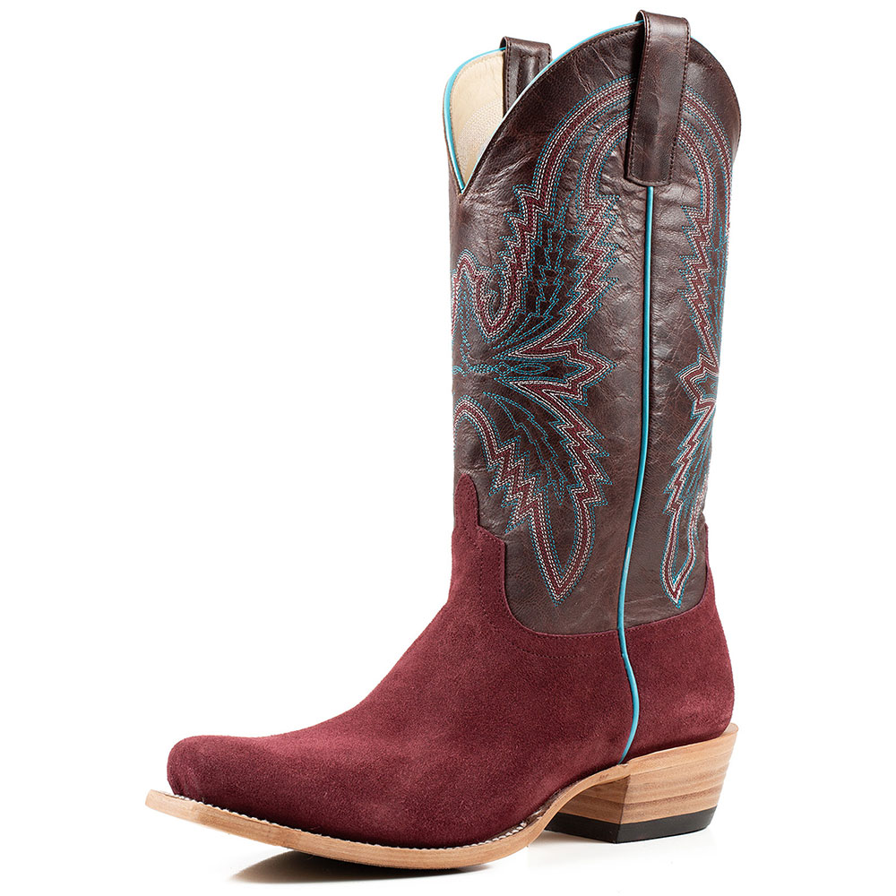 Maroon & Brown Square Toe Embroidered Cowgirl Boots with Chunky Heel Nicepairs