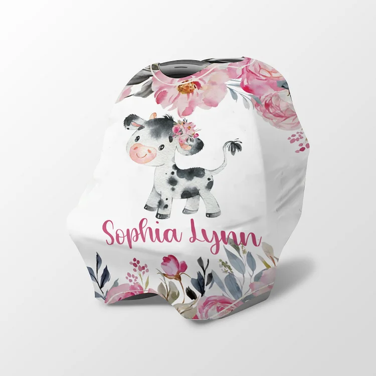 Personalized Pink Cow Baby Car Seat Canopy| Canopyl215