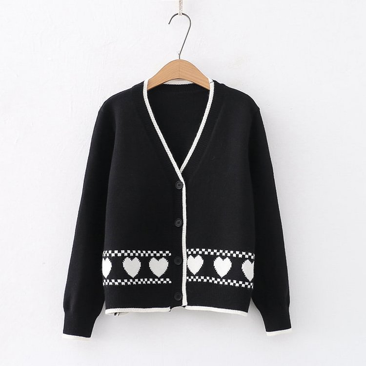Sweet Love Heart V-neck Cardigan Sweater  - Modakawa Modakawa