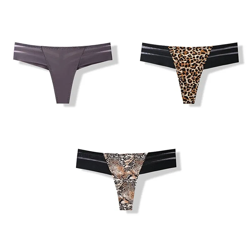 3 pcs Women's Panties Underwear Thongs Sexy Lingerie Seamless Sports Female Tanga For Woman Ice Silk Seamless Panties For Women