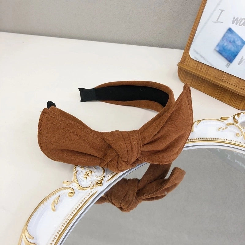 Simple Velvet Bow Headband Rabbit Ears Wide-brimmed Suede Headband