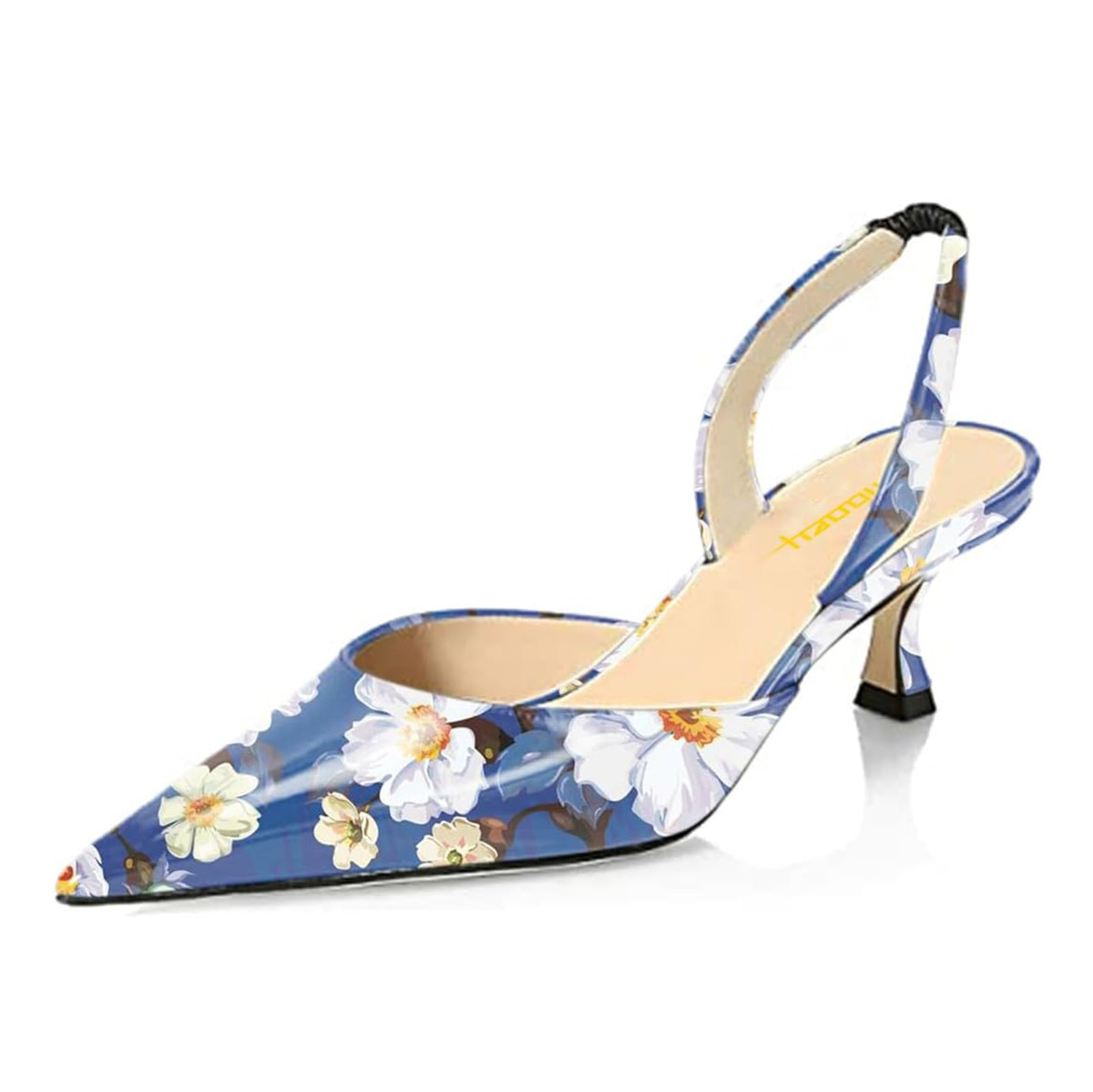 Blue & White Floral Printed Slingback Pointed Toe Pumps For Women Nicepairs