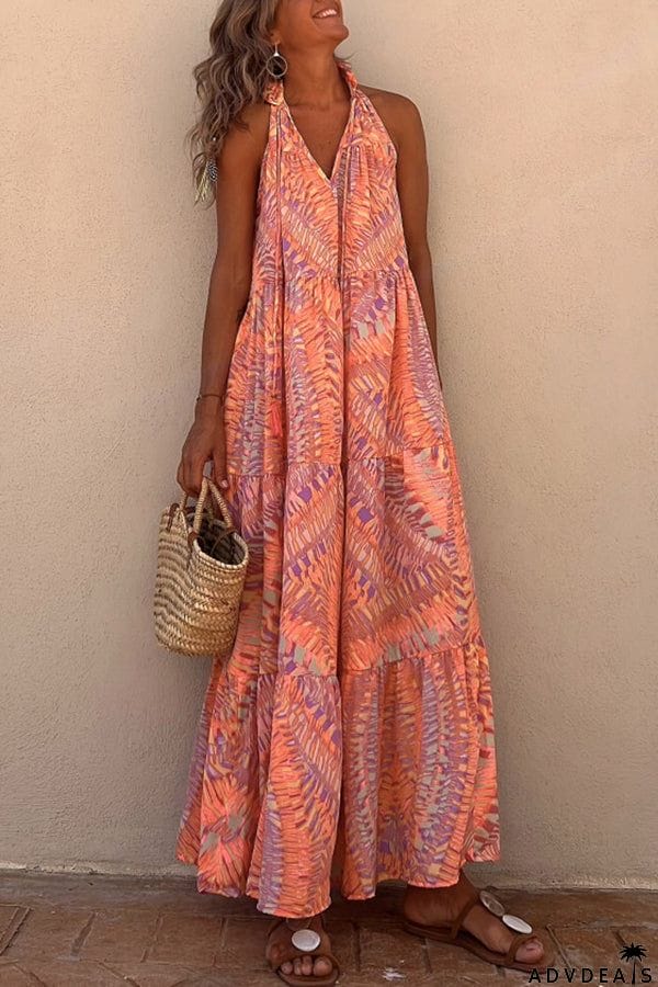 Golden Times Ethnic Print A-line Vacation Maxi Dress