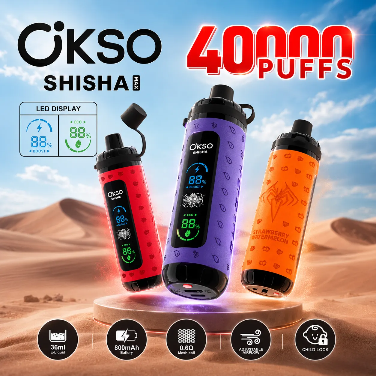 OKSO ShiSha Max 40K Vape | 40000 Puffs | Box of 10 mysite fumotvapeshop