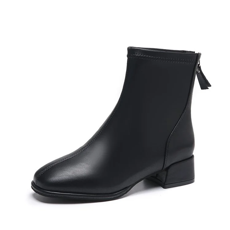 Yyvonne Size Through Low-Trace Short Boots Women's Head Thick And Fashion Zipper Leisure And Martin Boots Large Code