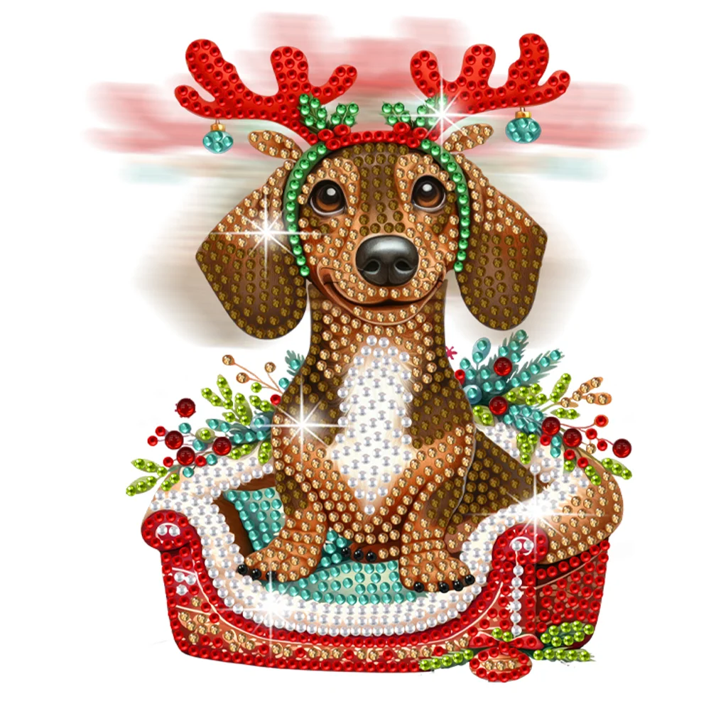DIY Xmas Dachshund Acrylic Shaking Head Desktop Diamond Painting Art Kits for Kids