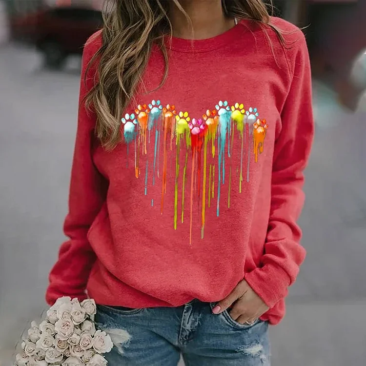 VChics Colorful Love Dog Paw Print Sweatshirt