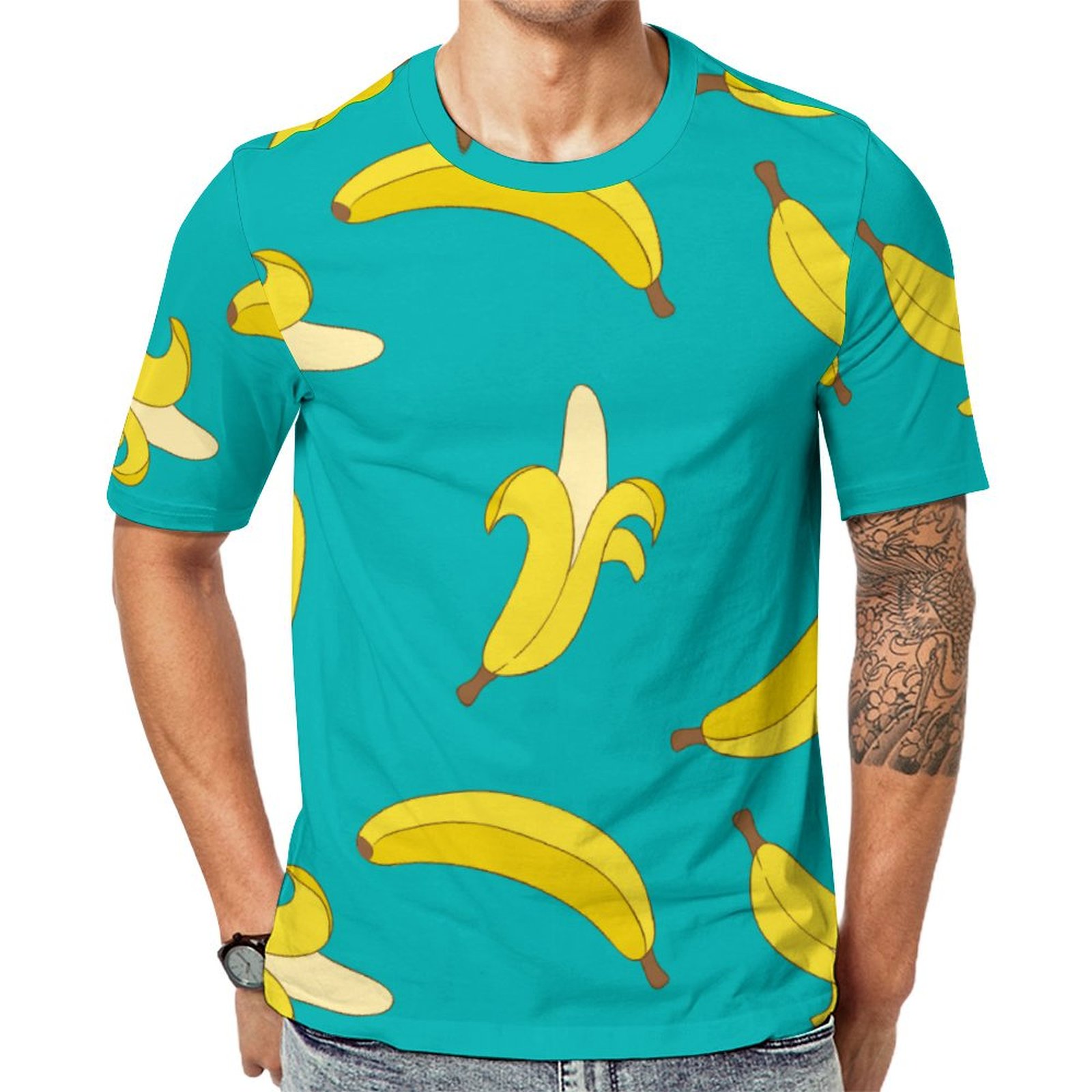 Blue Gone Bananas Illustrated Short Sleeve Print Unisex Tshirt Summer Casual Tees for Men and Women Coolcoshirts