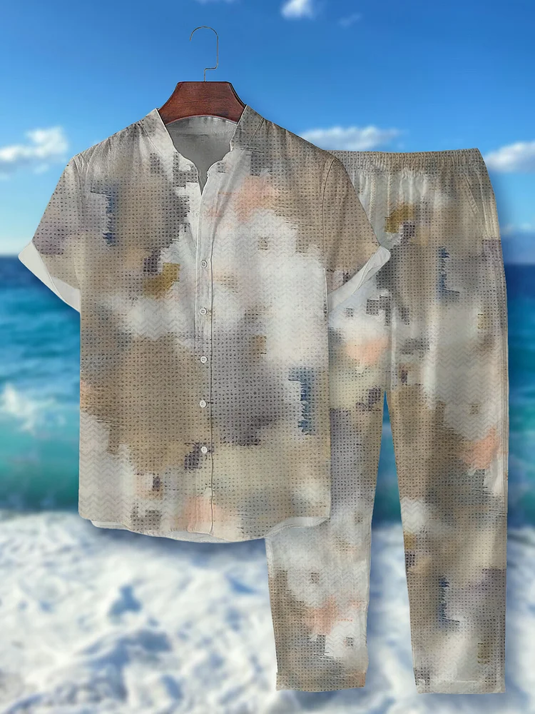 Men's Gradient Art All Over Print Short Sleeve Shirt Casual Pants Matching Set