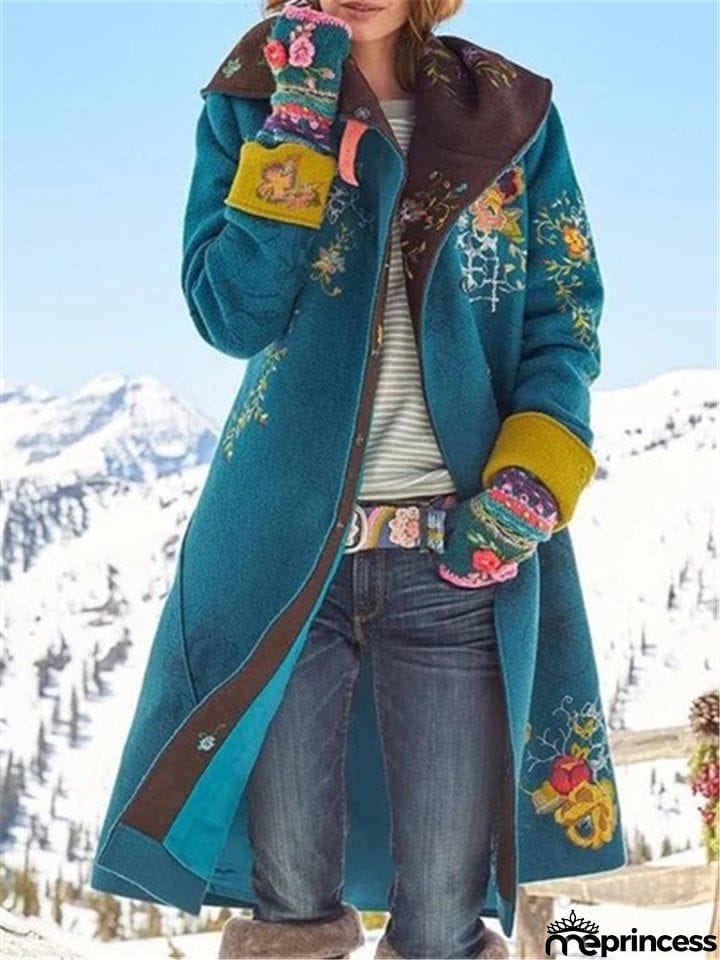 Vintage Floral Button Long Sleeve Coat