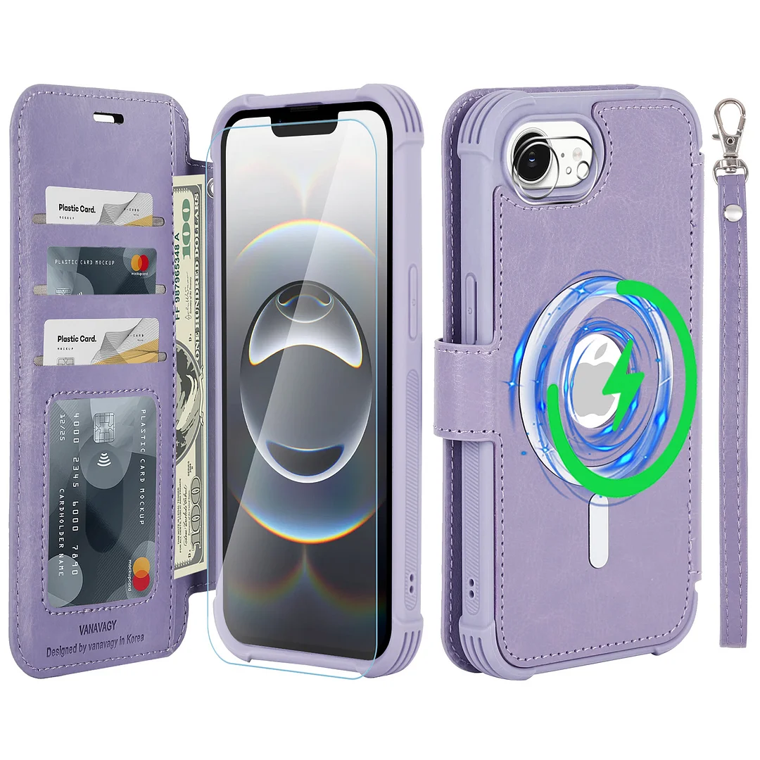 VANAVAGY Compatible for iPhone 16e Wallet Case for Magsafe Wireless Charging
