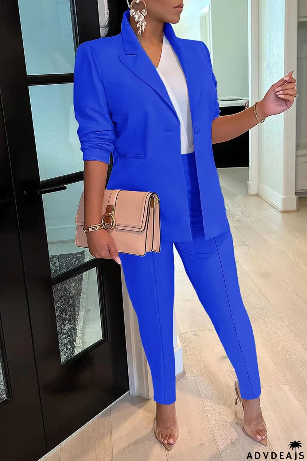 Black Casual Solid Patchwork Turn-back Collar Long Sleeve Two Pieces