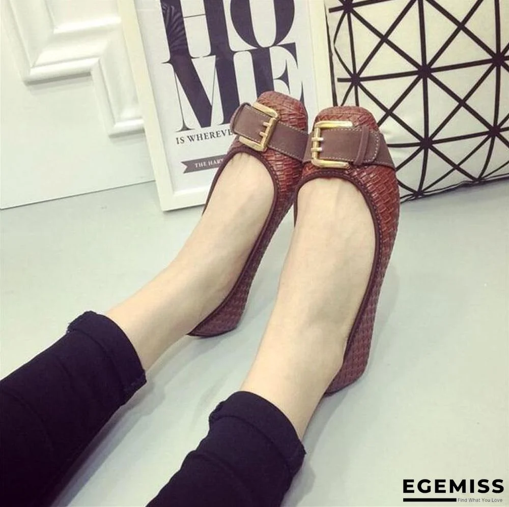 Women's Loafers Flats Buckle Knitted Flat Heel Soft Bottom Boat Shoes | EGEMISS