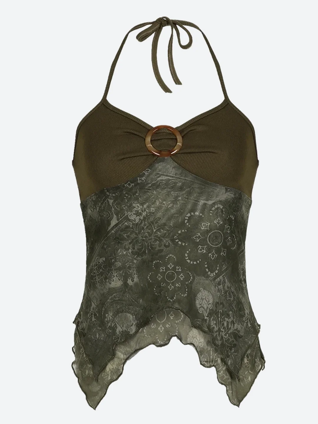 Brownm Grunge Floral Halter Neck Top