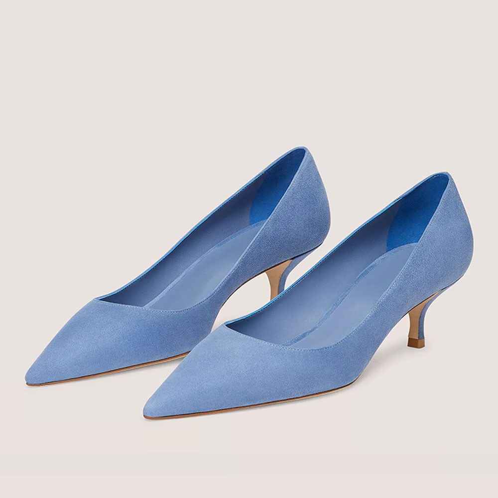 Blue Vegan Suede Pointed Toe Kitten Heel Elegant Pumps for Women Nicepairs