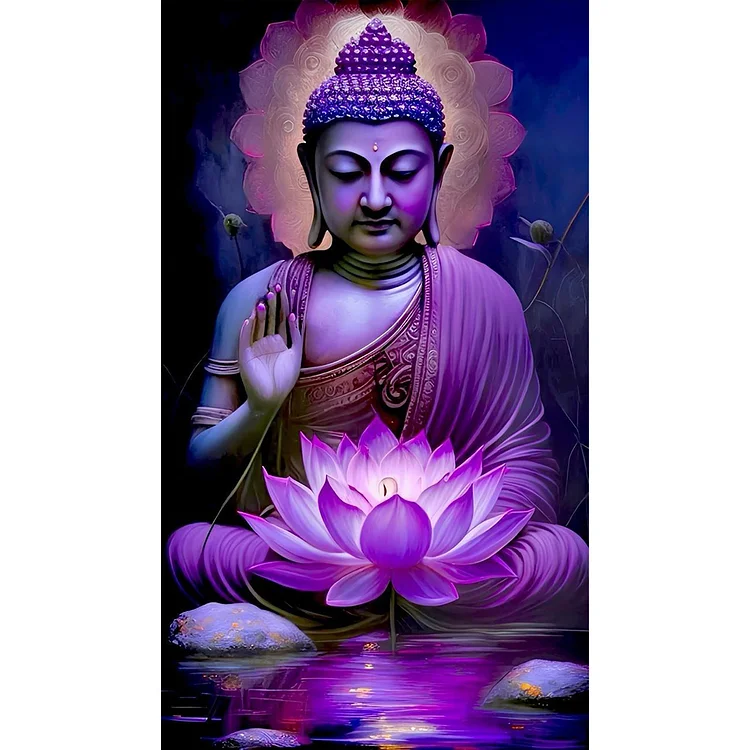 Purple Lotus Buddha Statue 40*70CM (Canvas) Full Round Drill Diamond Painting gbfke