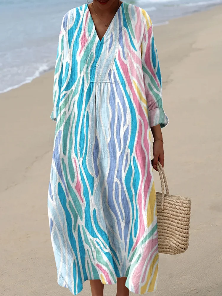 Women's Fashion Color Block Art Print Dress