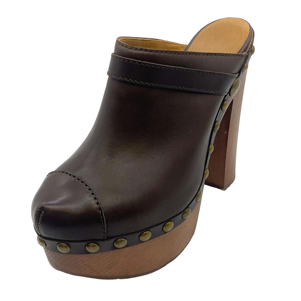 Chocolate Brown Round Toe Studded Super High Heel Mules for Women Nicepairs